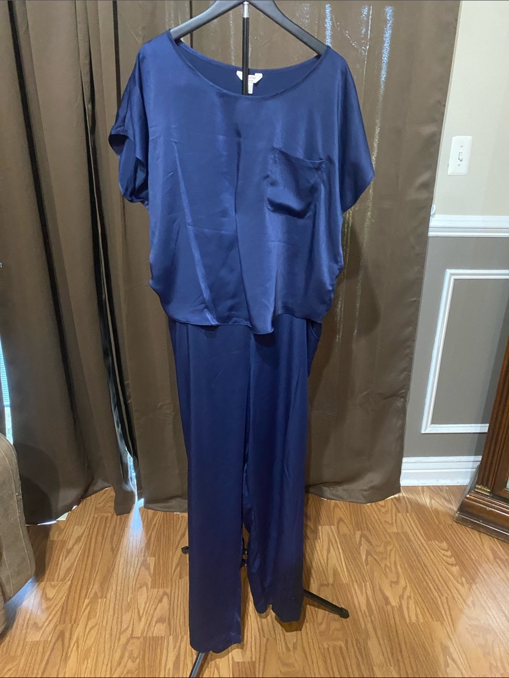 Satin Navy Short-Sleeve Pajama Set